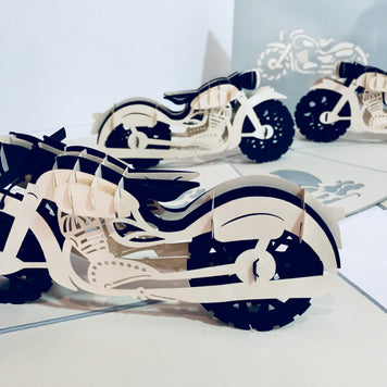 Silver Grey Black Classic Motorbike - Perfect for Happy Father's Day Origami Pop Cards 3D Pop Up Greeting Card Celebrate Happy Birthday Thank You Handmade Best Wishes Gift Thinking of You Blank Card for Any Occasion Happy Mother's Day Australiana
