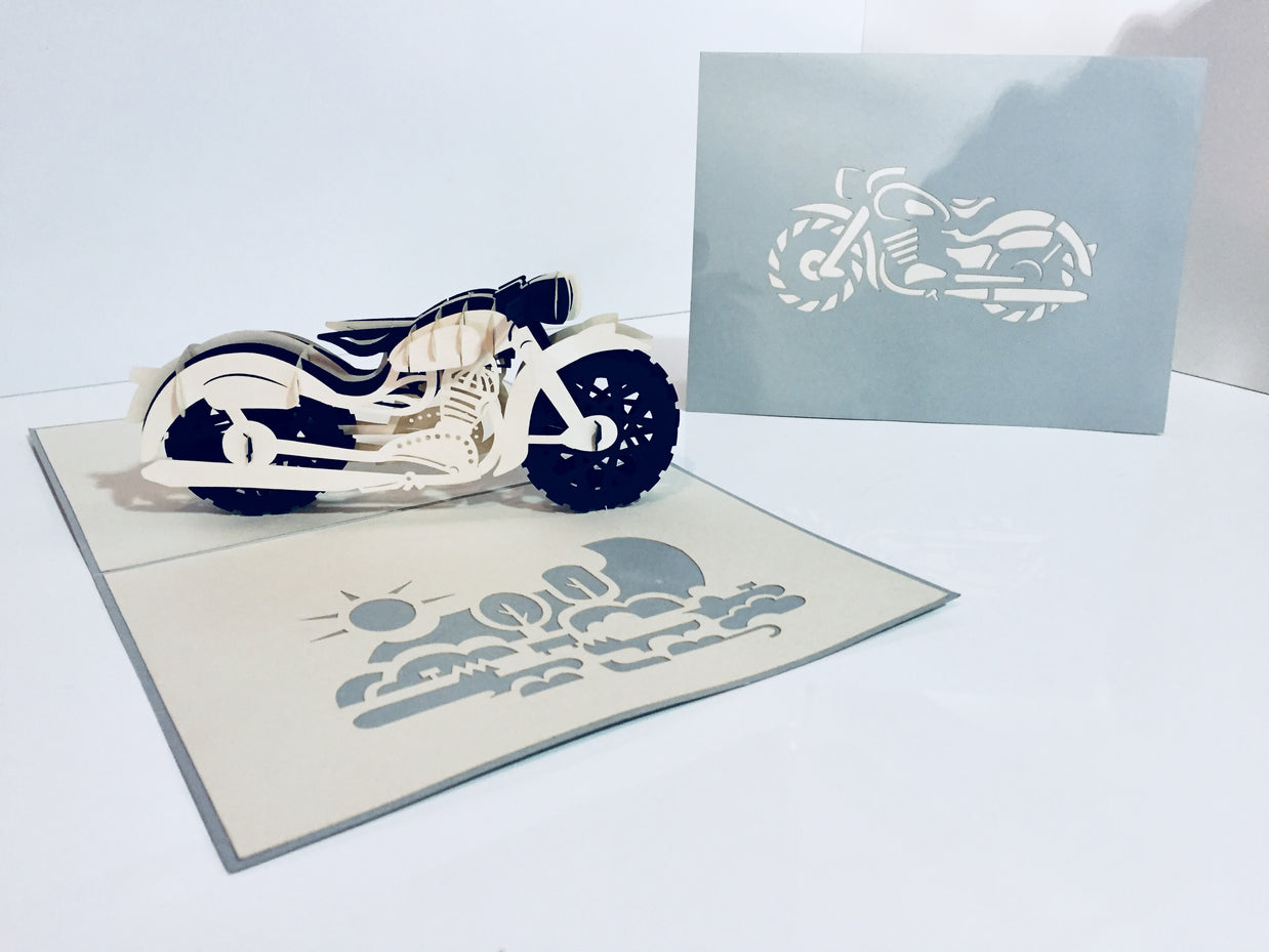 Silver Grey Black Classic Motorbike - Perfect for Happy Father's Day Origami Pop Cards 3D Pop Up Greeting Card Celebrate Happy Birthday Thank You Handmade Best Wishes Gift Thinking of You Blank Card for Any Occasion Happy Mother's Day Australiana