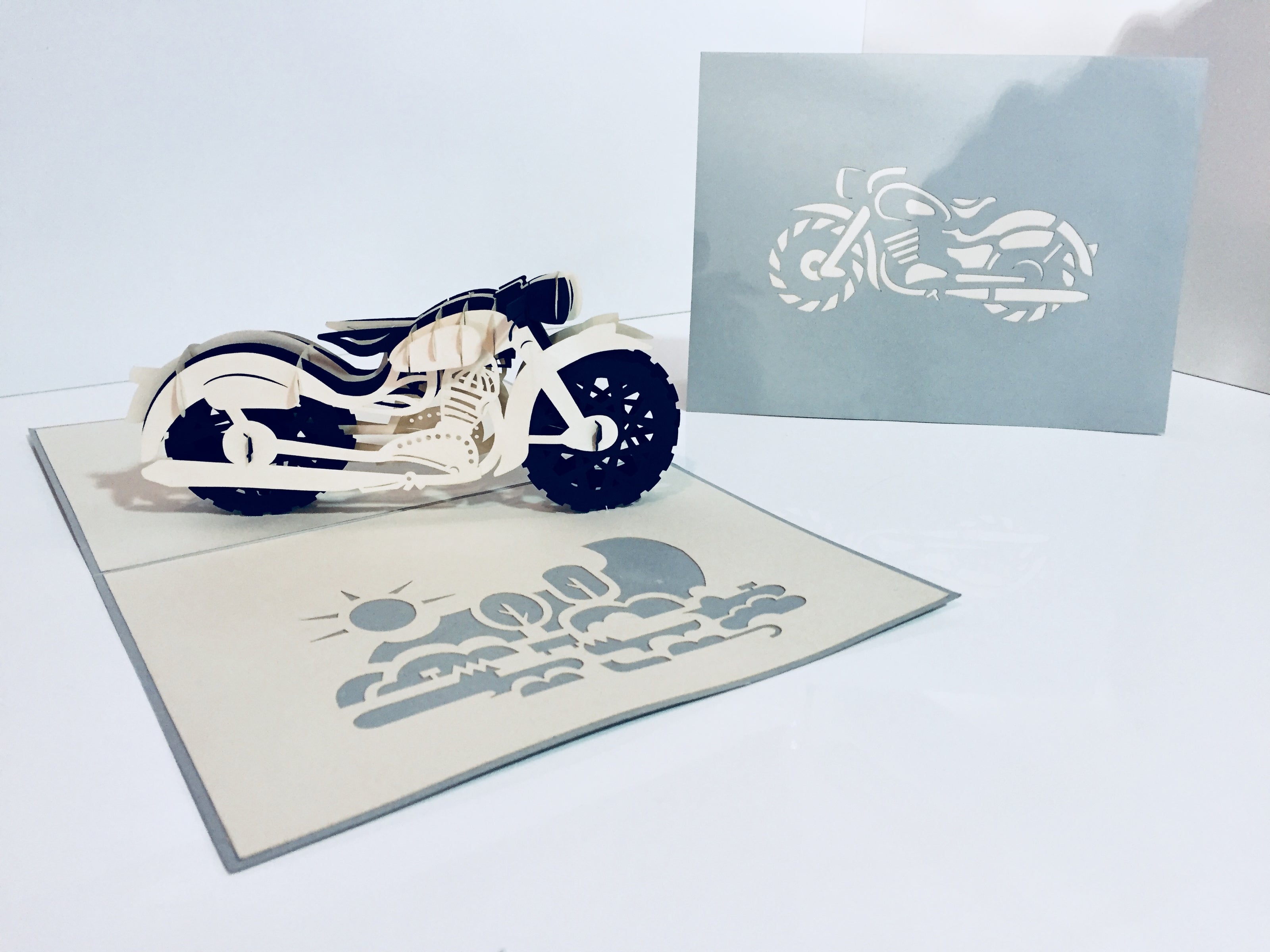 Silver Grey Black Classic Motorbike - Perfect for Happy Father's Day Origami Pop Cards 3D Pop Up Greeting Card Celebrate Happy Birthday Thank You Handmade Best Wishes Gift Thinking of You Blank Card for Any Occasion Happy Mother's Day Australiana