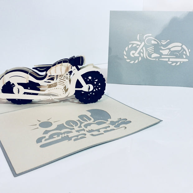 Silver Grey Black Classic Motorbike - Perfect for Happy Father's Day Origami Pop Cards 3D Pop Up Greeting Card Celebrate Happy Birthday Thank You Handmade Best Wishes Gift Thinking of You Blank Card for Any Occasion Happy Mother's Day Australiana