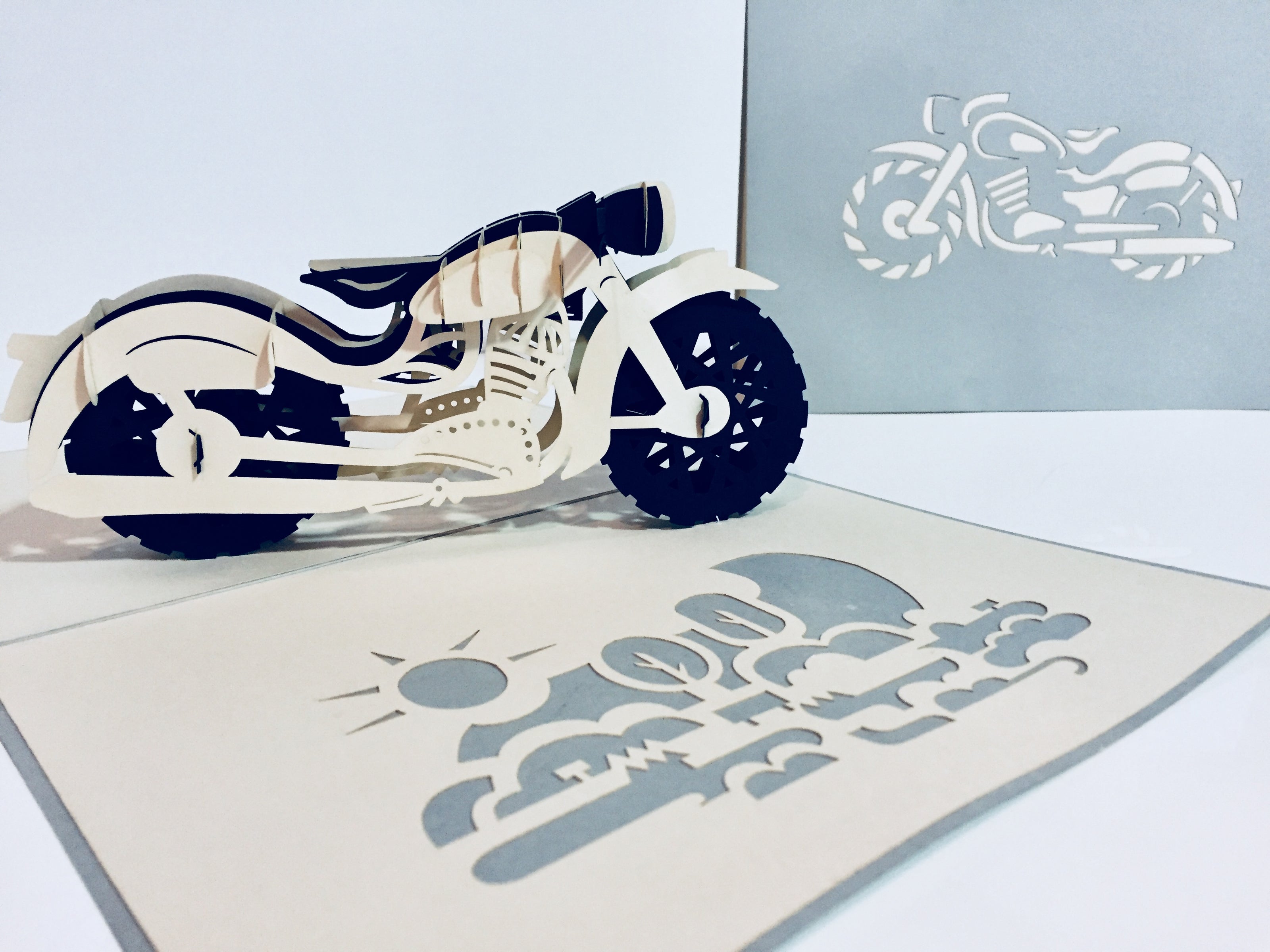 Silver Grey Black Classic Motorbike - Perfect for Happy Father's Day Origami Pop Cards 3D Pop Up Greeting Card Celebrate Happy Birthday Thank You Handmade Best Wishes Gift Thinking of You Blank Card for Any Occasion Happy Mother's Day Australiana