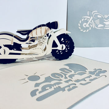 Silver Grey Black Classic Motorbike - Perfect for Happy Father's Day Origami Pop Cards 3D Pop Up Greeting Card Celebrate Happy Birthday Thank You Handmade Best Wishes Gift Thinking of You Blank Card for Any Occasion Happy Mother's Day Australiana