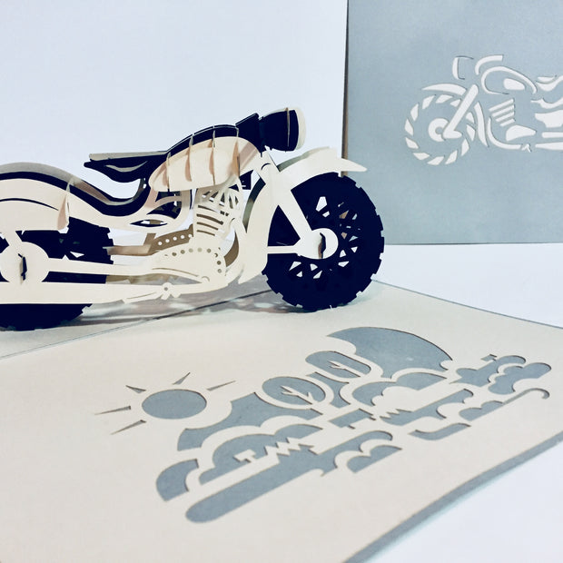 Silver Grey Black Classic Motorbike - Perfect for Happy Father's Day Origami Pop Cards 3D Pop Up Greeting Card Celebrate Happy Birthday Thank You Handmade Best Wishes Gift Thinking of You Blank Card for Any Occasion Happy Mother's Day Australiana