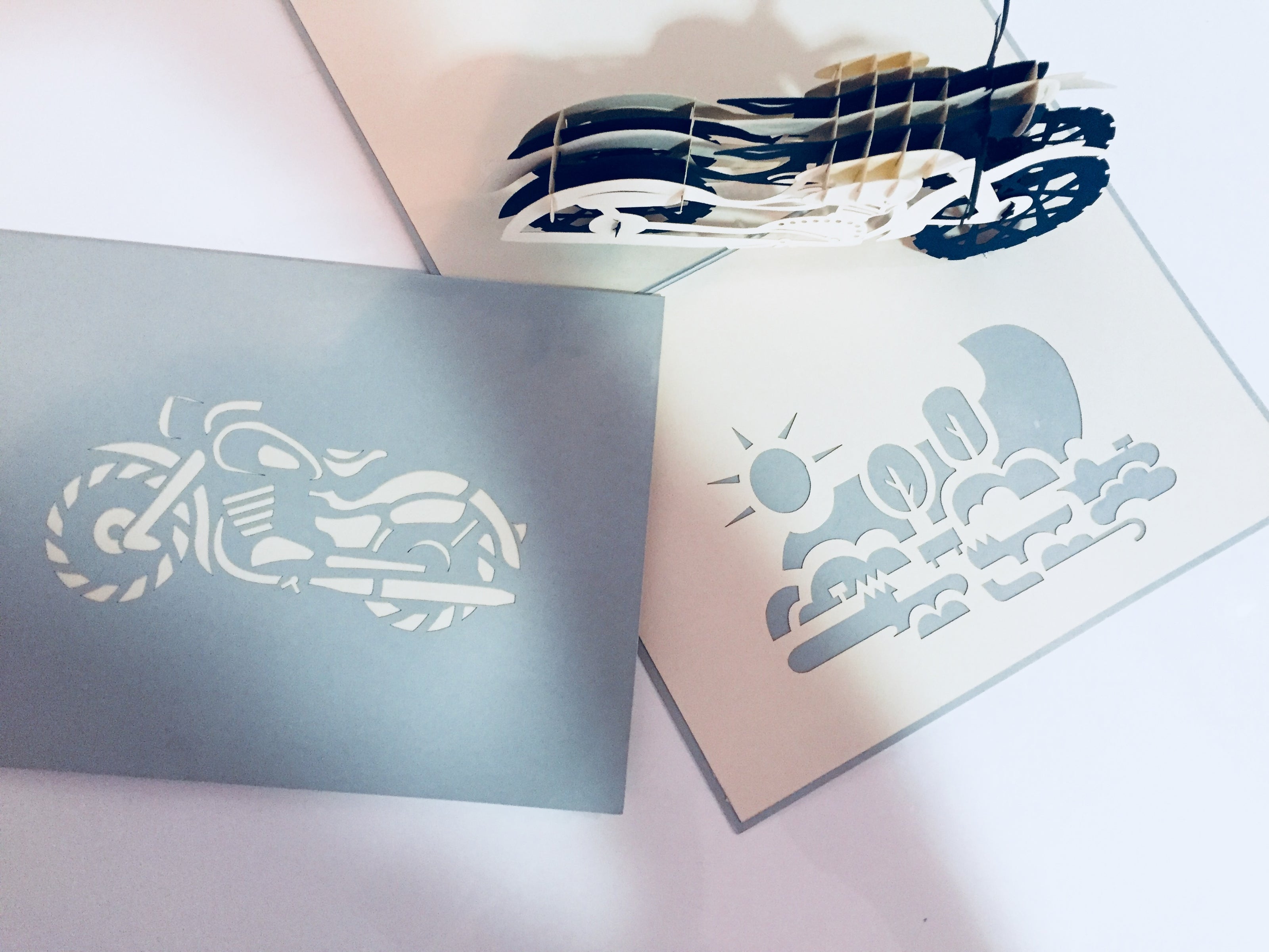 Silver Grey Black Classic Motorbike - Perfect for Happy Father's Day Origami Pop Cards 3D Pop Up Greeting Card Celebrate Happy Birthday Thank You Handmade Best Wishes Gift Thinking of You Blank Card for Any Occasion Happy Mother's Day Australiana