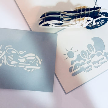 Silver Grey Black Classic Motorbike - Perfect for Happy Father's Day Origami Pop Cards 3D Pop Up Greeting Card Celebrate Happy Birthday Thank You Handmade Best Wishes Gift Thinking of You Blank Card for Any Occasion Happy Mother's Day Australiana