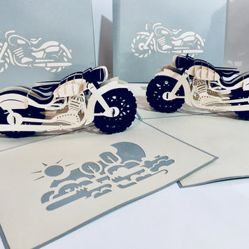 Silver Grey Black Classic Motorbike - Perfect for Happy Father's Day Origami Pop Cards 3D Pop Up Greeting Card Celebrate Happy Birthday Thank You Handmade Best Wishes Gift Thinking of You Blank Card for Any Occasion Happy Mother's Day Australiana