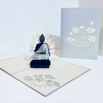 Silver Grey Buddha Origami Pop Cards 3D Pop Up Greeting Card Happy Birthday Thank You Handmade Gift Thinking of You Blank Card for Any Occasion Happy Mother's Day Australiana Celebrate the Beauty of Flower