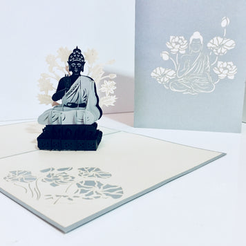 Silver Grey Buddha Origami Pop Cards 3D Pop Up Greeting Card Happy Birthday Thank You Handmade Gift Thinking of You Blank Card for Any Occasion Happy Mother's Day Australiana Celebrate the Beauty of Flower