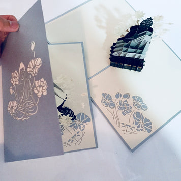 Silver Grey Buddha Origami Pop Cards 3D Pop Up Greeting Card Happy Birthday Thank You Handmade Gift Thinking of You Blank Card for Any Occasion Happy Mother's Day Australiana Celebrate the Beauty of Flower