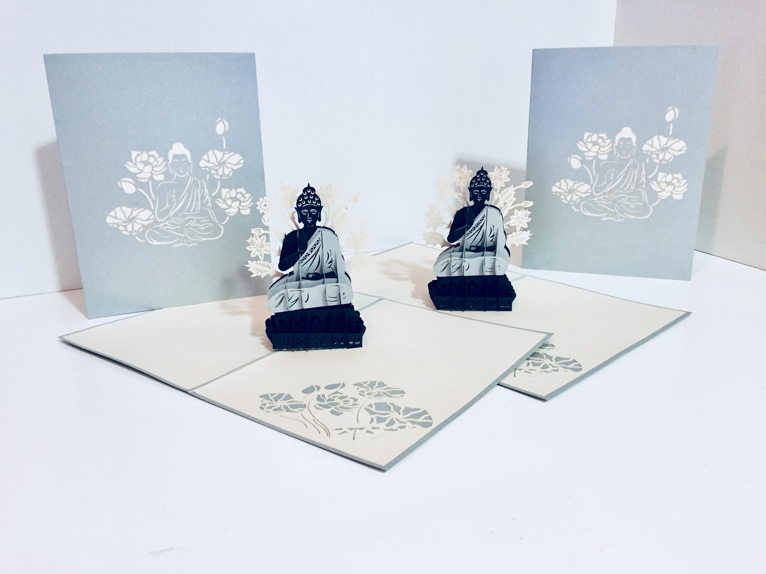 Silver Grey Buddha Origami Pop Cards 3D Pop Up Greeting Card Happy Birthday Thank You Handmade Gift Thinking of You Blank Card for Any Occasion Happy Mother's Day Australiana Celebrate the Beauty of Flower