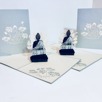 Silver Grey Buddha Origami Pop Cards 3D Pop Up Greeting Card Happy Birthday Thank You Handmade Gift Thinking of You Blank Card for Any Occasion Happy Mother's Day Australiana Celebrate the Beauty of Flower