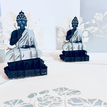 Silver Grey Buddha Origami Pop Cards 3D Pop Up Greeting Card Happy Birthday Thank You Handmade Gift Thinking of You Blank Card for Any Occasion Happy Mother's Day Australiana Celebrate the Beauty of Flower