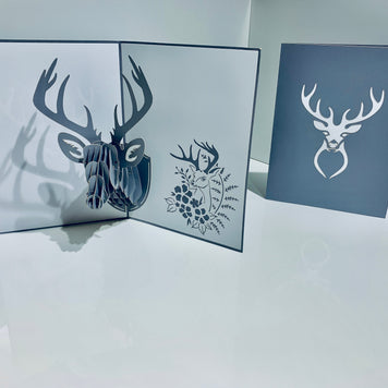 Silver Grey Deer Head Hanging Wall Decor Origami Pop Cards 3D Pop Up Greeting Card Merry Christmas Thank You Handmade Best Wishes Blank Card Gift Happy Holidays Celebrate the Special Day