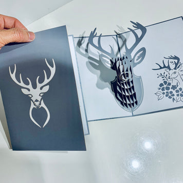 Silver Grey Deer Head Hanging Wall Decor Origami Pop Cards 3D Pop Up Greeting Card Merry Christmas Thank You Handmade Best Wishes Blank Card Gift Happy Holidays Celebrate the Special Day