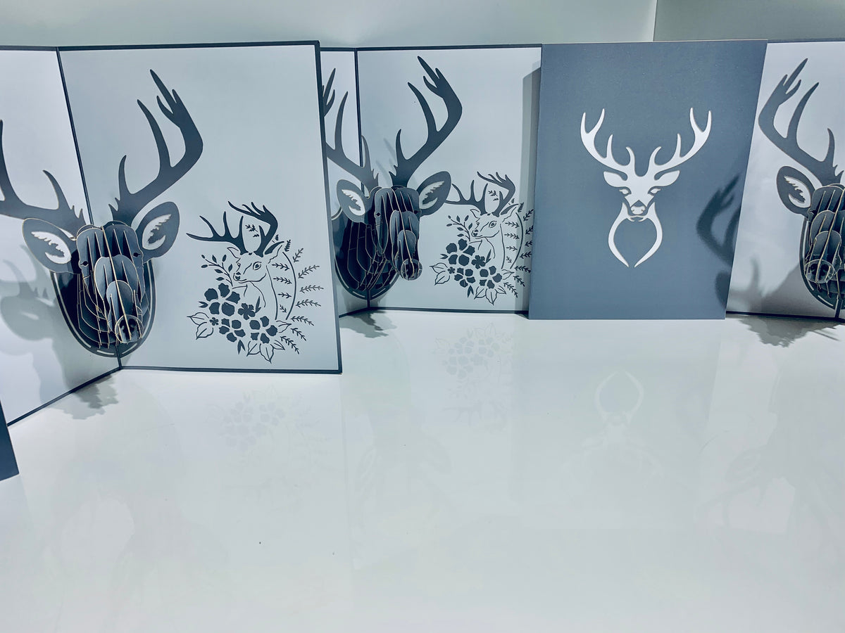 Silver Grey Deer Head Hanging Wall Decor Origami Pop Cards 3D Pop Up Greeting Card Merry Christmas Thank You Handmade Best Wishes Blank Card Gift Happy Holidays Celebrate the Special Day