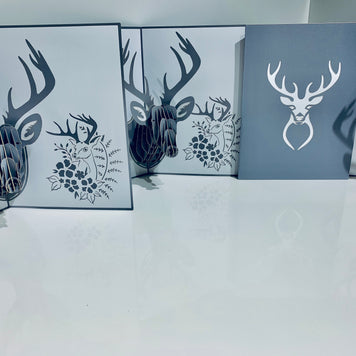 Silver Grey Deer Head Hanging Wall Decor Origami Pop Cards 3D Pop Up Greeting Card Merry Christmas Thank You Handmade Best Wishes Blank Card Gift Happy Holidays Celebrate the Special Day