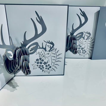 Silver Grey Deer Head Hanging Wall Decor Origami Pop Cards 3D Pop Up Greeting Card Merry Christmas Thank You Handmade Best Wishes Blank Card Gift Happy Holidays Celebrate the Special Day