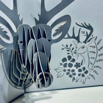 Silver Grey Deer Head Hanging Wall Decor Origami Pop Cards 3D Pop Up Greeting Card Merry Christmas Thank You Handmade Best Wishes Blank Card Gift Happy Holidays Celebrate the Special Day