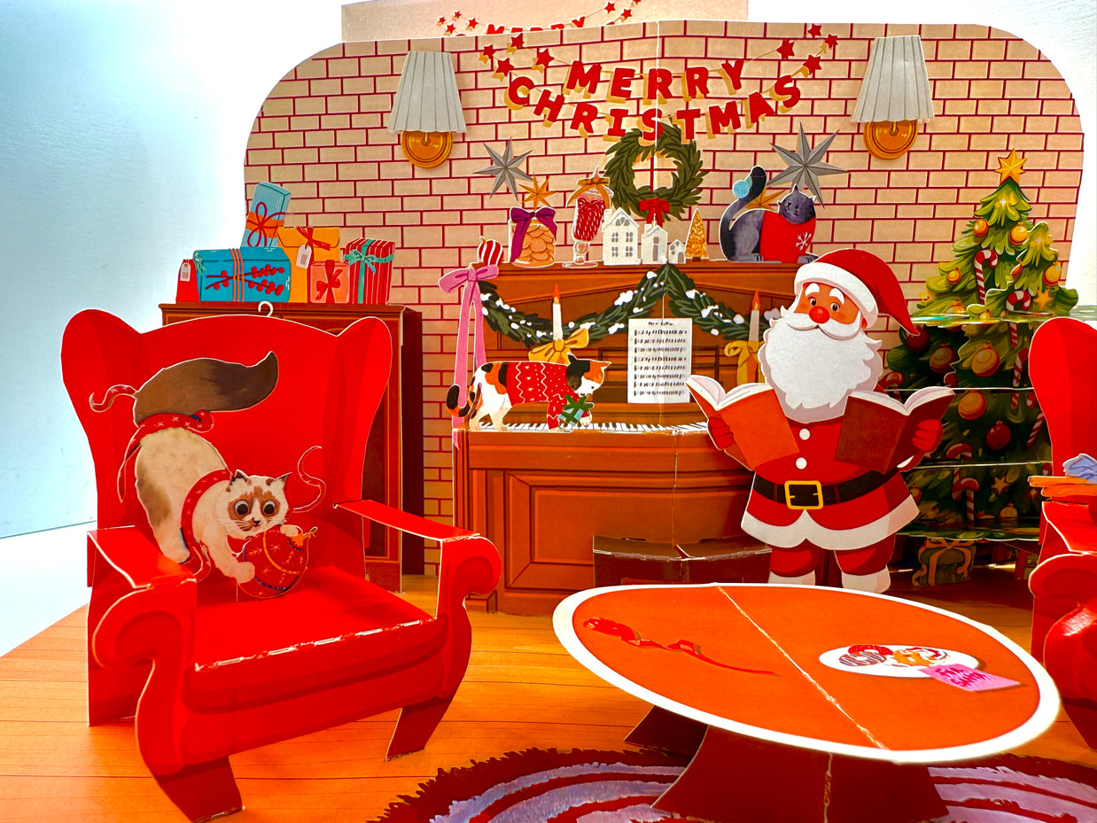 Singing Santa Merry Christmas Medley with His Best Friends - Dog & Cat 3D Origami Pop Cards 3D Pop Up Greeting Card Merry Christmas Thank You Handmade Best Wishes Blank Card Gift Happy Holidays Celebrate the Special Day