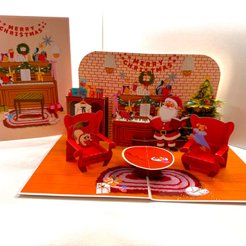 Singing Santa Merry Christmas Medley with His Best Friends - Dog & Cat 3D Origami Pop Cards 3D Pop Up Greeting Card Merry Christmas Thank You Handmade Best Wishes Blank Card Gift Happy Holidays Celebrate the Special Day