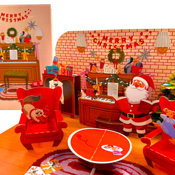 Singing Santa Merry Christmas Medley with His Best Friends - Dog & Cat 3D Origami Pop Cards 3D Pop Up Greeting Card Merry Christmas Thank You Handmade Best Wishes Blank Card Gift Happy Holidays Celebrate the Special Day