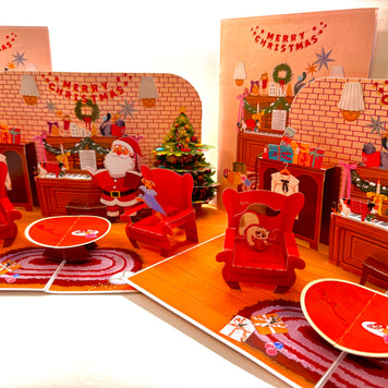 Singing Santa Merry Christmas Medley with His Best Friends - Dog & Cat 3D Origami Pop Cards 3D Pop Up Greeting Card Merry Christmas Thank You Handmade Best Wishes Blank Card Gift Happy Holidays Celebrate the Special Day