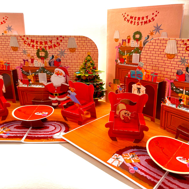 Singing Santa Merry Christmas Medley with His Best Friends - Dog & Cat 3D Origami Pop Cards 3D Pop Up Greeting Card Merry Christmas Thank You Handmade Best Wishes Blank Card Gift Happy Holidays Celebrate the Special Day