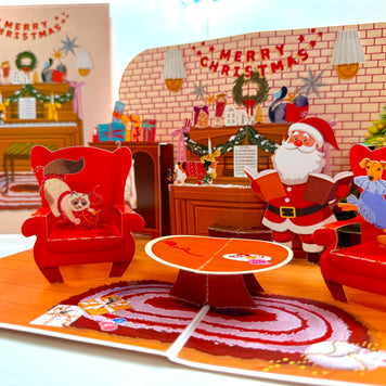Singing Santa Merry Christmas Medley with His Best Friends - Dog & Cat 3D Origami Pop Cards 3D Pop Up Greeting Card Merry Christmas Thank You Handmade Best Wishes Blank Card Gift Happy Holidays Celebrate the Special Day