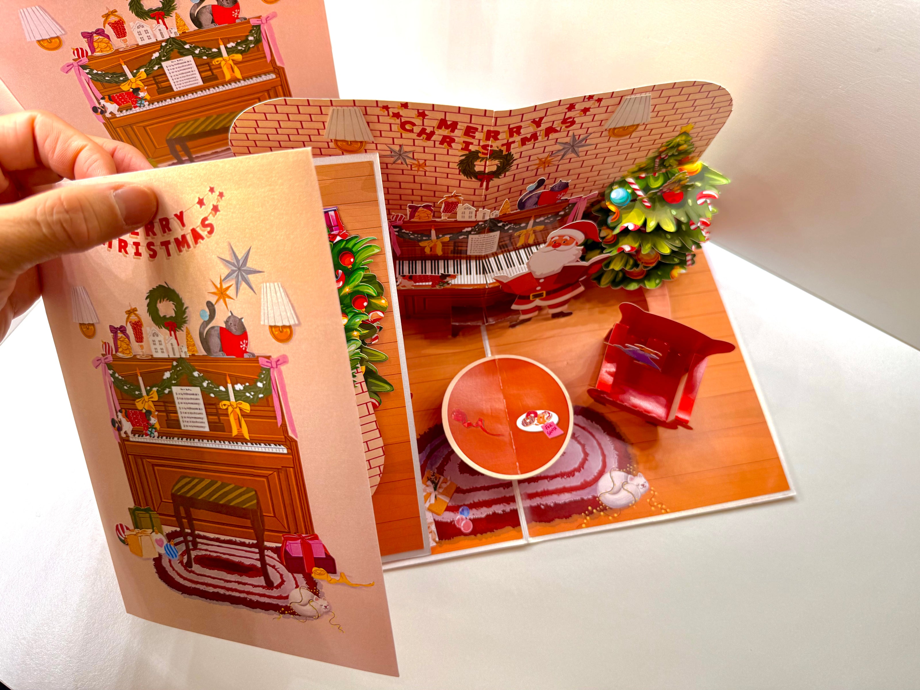 Singing Santa Merry Christmas Medley with His Best Friends - Dog & Cat 3D Origami Pop Cards 3D Pop Up Greeting Card Merry Christmas Thank You Handmade Best Wishes Blank Card Gift Happy Holidays Celebrate the Special Day