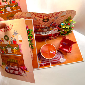 Singing Santa Merry Christmas Medley with His Best Friends - Dog & Cat 3D Origami Pop Cards 3D Pop Up Greeting Card Merry Christmas Thank You Handmade Best Wishes Blank Card Gift Happy Holidays Celebrate the Special Day