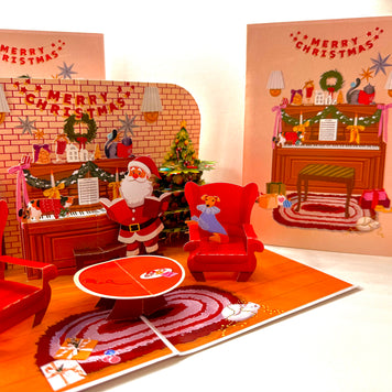 Singing Santa Merry Christmas Medley with His Best Friends - Dog & Cat 3D Origami Pop Cards 3D Pop Up Greeting Card Merry Christmas Thank You Handmade Best Wishes Blank Card Gift Happy Holidays Celebrate the Special Day
