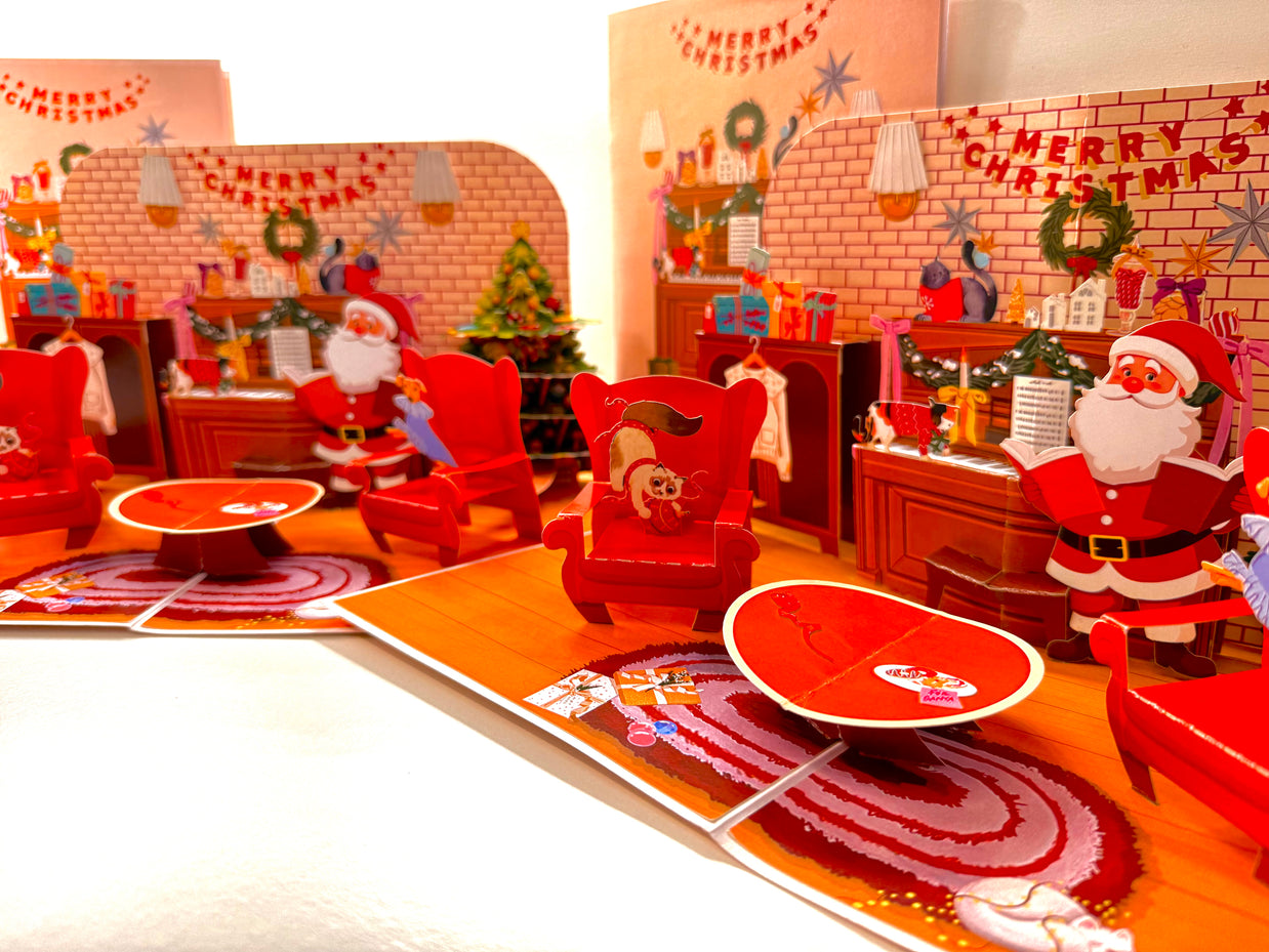 Singing Santa Merry Christmas Medley with His Best Friends - Dog & Cat 3D Origami Pop Cards 3D Pop Up Greeting Card Merry Christmas Thank You Handmade Best Wishes Blank Card Gift Happy Holidays Celebrate the Special Day