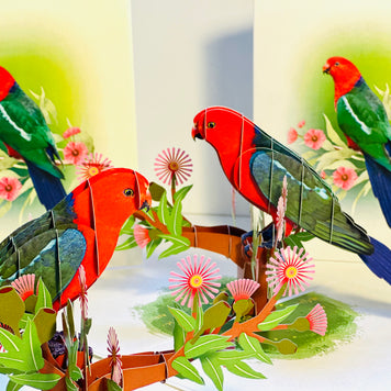 Single Australian King Parrot - Aussie Bird Origami Pop Cards 3D Pop Up Greeting Card Celebrate Happy Birthday Thank You Handmade Best Wishes Gift Thinking of You Blank Card for Any Occasion Happy Mother's Day Happy Father's Day Australiana Birds