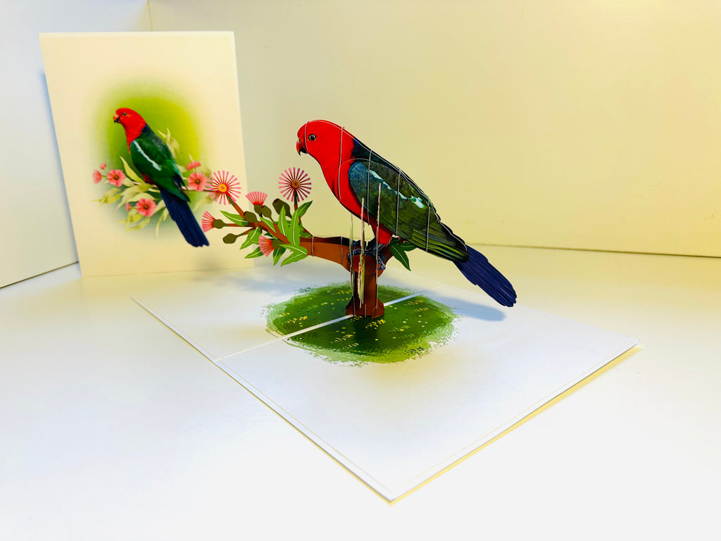 Single Australian King Parrot - Aussie Bird Origami Pop Cards 3D Pop Up Greeting Card Celebrate Happy Birthday Thank You Handmade Best Wishes Gift Thinking of You Blank Card for Any Occasion Happy Mother's Day Happy Father's Day Australiana Birds