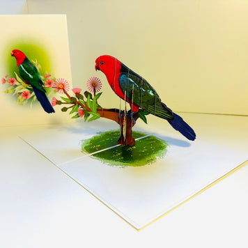 Single Australian King Parrot - Aussie Bird Origami Pop Cards 3D Pop Up Greeting Card Celebrate Happy Birthday Thank You Handmade Best Wishes Gift Thinking of You Blank Card for Any Occasion Happy Mother's Day Happy Father's Day Australiana Birds