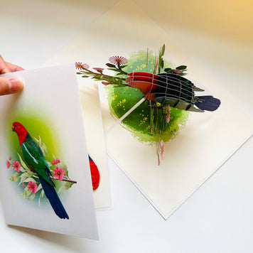 Single Australian King Parrot - Aussie Bird Origami Pop Cards 3D Pop Up Greeting Card Celebrate Happy Birthday Thank You Handmade Best Wishes Gift Thinking of You Blank Card for Any Occasion Happy Mother's Day Happy Father's Day Australiana Birds