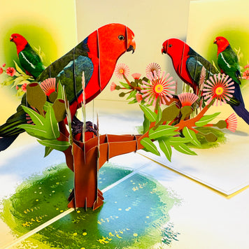 Single Australian King Parrot - Aussie Bird Origami Pop Cards 3D Pop Up Greeting Card Celebrate Happy Birthday Thank You Handmade Best Wishes Gift Thinking of You Blank Card for Any Occasion Happy Mother's Day Happy Father's Day Australiana Birds