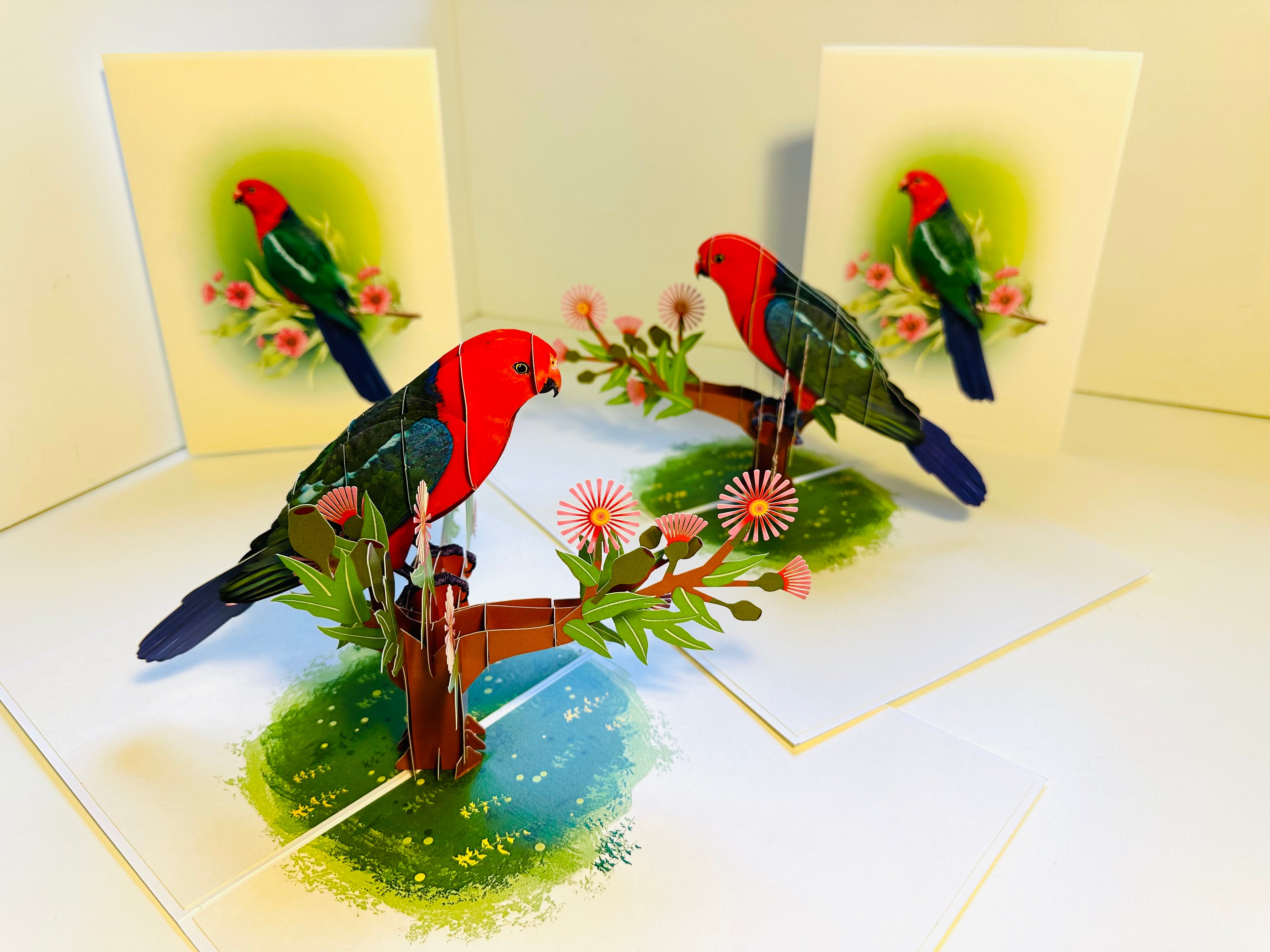 Single Australian King Parrot - Aussie Bird Origami Pop Cards 3D Pop Up Greeting Card Celebrate Happy Birthday Thank You Handmade Best Wishes Gift Thinking of You Blank Card for Any Occasion Happy Mother's Day Happy Father's Day Australiana Birds