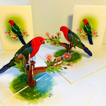 Single Australian King Parrot - Aussie Bird Origami Pop Cards 3D Pop Up Greeting Card Celebrate Happy Birthday Thank You Handmade Best Wishes Gift Thinking of You Blank Card for Any Occasion Happy Mother's Day Happy Father's Day Australiana Birds
