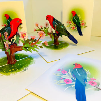 Single Australian King Parrot - Aussie Bird Origami Pop Cards 3D Pop Up Greeting Card Celebrate Happy Birthday Thank You Handmade Best Wishes Gift Thinking of You Blank Card for Any Occasion Happy Mother's Day Happy Father's Day Australiana Birds