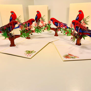 Single Crimson Rosella Parrot Australian Bird Origami Pop Cards 3D Pop Up Greeting Card Happy Birthday Thank You Handmade Gift Thinking of You Blank Card for Any Occasion Happy Mother's Day Happy Father's Australiana Birds