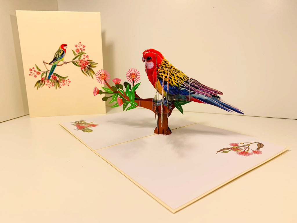 Single Eastern Rosella Parrot Australian Bird Origami Pop Cards 3D Pop Up Greeting Card Happy Birthday Thank You Handmade Gift Thinking of You Blank Card for Any Occasion Happy Mother's Day Happy Father's Australiana Birds