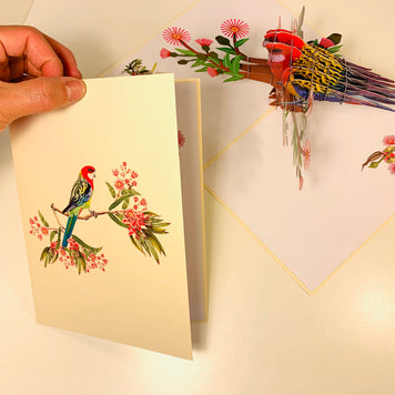 Single Eastern Rosella Parrot Australian Bird Origami Pop Cards 3D Pop Up Greeting Card Happy Birthday Thank You Handmade Gift Thinking of You Blank Card for Any Occasion Happy Mother's Day Happy Father's Australiana Birds
