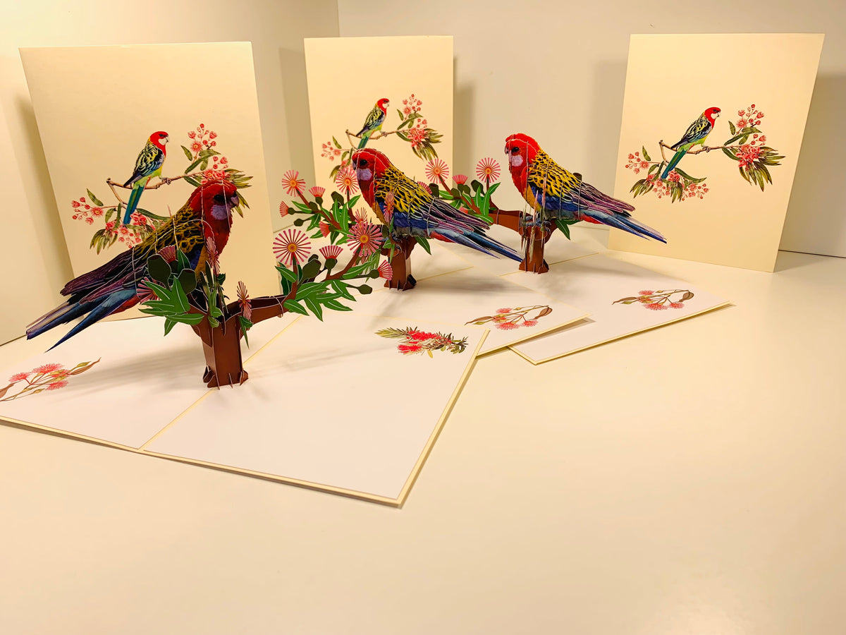 Single Eastern Rosella Parrot Australian Bird Origami Pop Cards 3D Pop Up Greeting Card Happy Birthday Thank You Handmade Gift Thinking of You Blank Card for Any Occasion Happy Mother's Day Happy Father's Australiana Birds