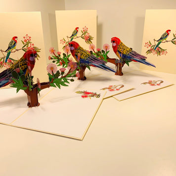 Single Eastern Rosella Parrot Australian Bird Origami Pop Cards 3D Pop Up Greeting Card Happy Birthday Thank You Handmade Gift Thinking of You Blank Card for Any Occasion Happy Mother's Day Happy Father's Australiana Birds