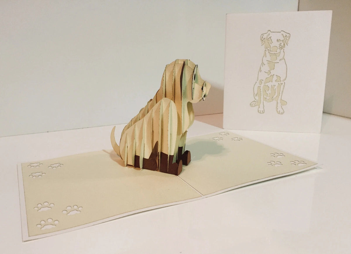Super Cute Sitting Dog in Cream White - Perfect for Dog Lovers Origami Pop Cards 3D Pop Up Greeting Card Happy Birthday Thank You Handmade Happy Father's Day Australiana Celebration Gift Thinking of You Blank Card for Any Occasion Happy Friendship's Day