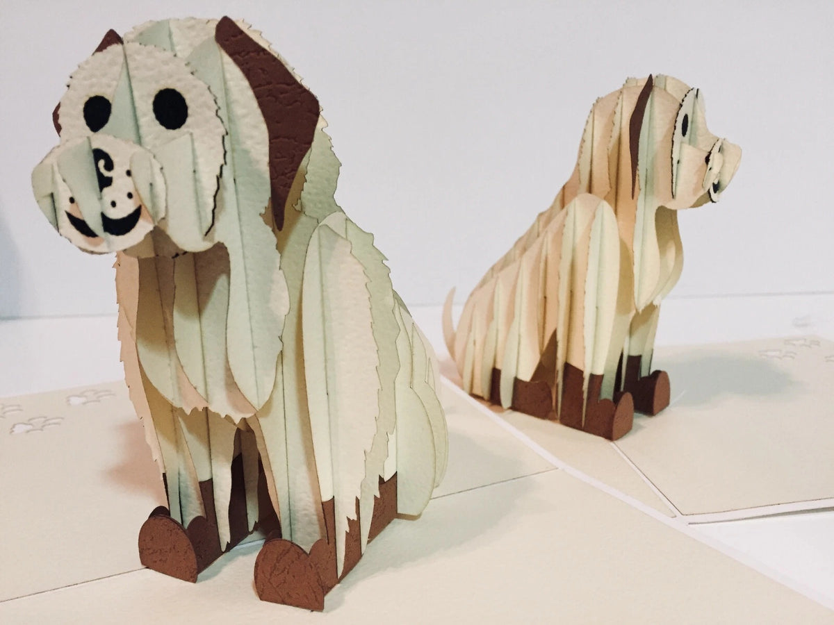 Super Cute Sitting Dog in Cream White - Perfect for Dog Lovers Origami Pop Cards 3D Pop Up Greeting Card Happy Birthday Thank You Handmade Happy Father's Day Australiana Celebration Gift Thinking of You Blank Card for Any Occasion Happy Friendship's Day