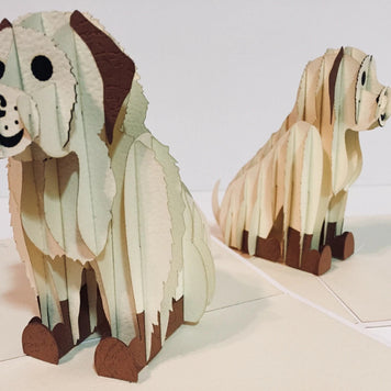 Super Cute Sitting Dog in Cream White - Perfect for Dog Lovers Origami Pop Cards 3D Pop Up Greeting Card Happy Birthday Thank You Handmade Happy Father's Day Australiana Celebration Gift Thinking of You Blank Card for Any Occasion Happy Friendship's Day
