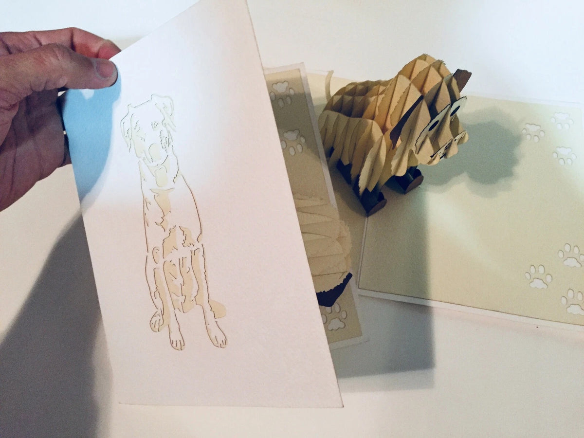 Super Cute Sitting Dog in Cream White - Perfect for Dog Lovers Origami Pop Cards 3D Pop Up Greeting Card Happy Birthday Thank You Handmade Happy Father's Day Australiana Celebration Gift Thinking of You Blank Card for Any Occasion Happy Friendship's Day