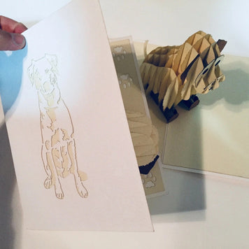 Super Cute Sitting Dog in Cream White - Perfect for Dog Lovers Origami Pop Cards 3D Pop Up Greeting Card Happy Birthday Thank You Handmade Happy Father's Day Australiana Celebration Gift Thinking of You Blank Card for Any Occasion Happy Friendship's Day